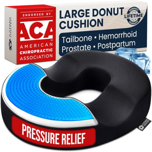 5 STARS UNITED Donut Pillow Hemorrhoid Tailbone Cushion – Large Floor Cushion for Pain Relief – Coccyx, Prostate, Sciatica, Pelvic Floor, Pressure Sores, Pregnancy, Postpartum Recovery, Arctic Black
