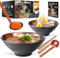 YTLEMON Ceramic Ramen Bowl Set of 2 - Porcelain Japanese Salad Noodles Cereal Fruit Pasta Soup Large Bowls 2×1000 ml 34 Ounces with Recipes Chopsticks and Forks Spoons for Party Camping Men Women Gift