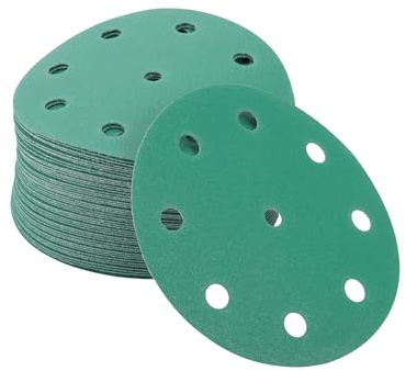 A ABSOPRO Dischi Abrasivi 5 Pollici 9 Fori 150 Grana Rondella Gancio e Anello Carta Vetrata Ossido di Alluminio Verde 50pz