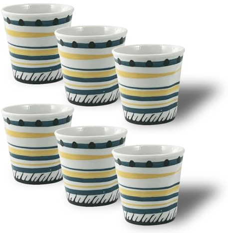 ARCA, Set 6 Bicchierini da Caffè Apulia Spirale, Realizzati in Porcellana Decorata, Lavabili in Lavastoviglie, Capacità 50 ml, 6x6 cm, Giallo