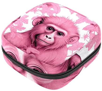 Aufbewahrungstasche für Sanitär, Stilleinlagen-Halter, Reißverschluss, Menstruationstaschen, rosa Affe, Orang-Utan-10, weiblich, Menstruationseinlage, Tampon-Organizer