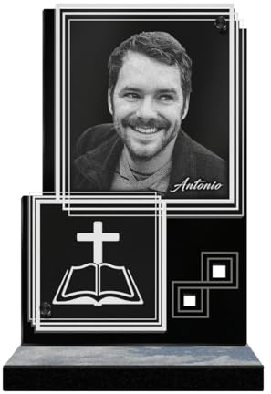 ETERNEL - Personalisierte Grabplatte Rechteck Illusion Kreuz der Bibel Foto und Text anpassbar, lasergravierte Grabplatte für Hommage, Friedhofsplatte, Grabstein, Beerdigungen