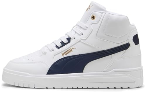 PUMA Unisex Shuffle Downtown MID sneakers, Vit Marinblå Guld, 10.5 UK, Puma vit Puma Navy Puma Gold, 45 EU