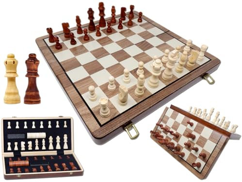 ChessEbook 2 in 1 Magnetisches klappbares Schachbrett 38,5 x 38,5 cm - Schach und Dame - Reiseschachspiel - Schachset - Schachspiel für Kinder und Erwachsene