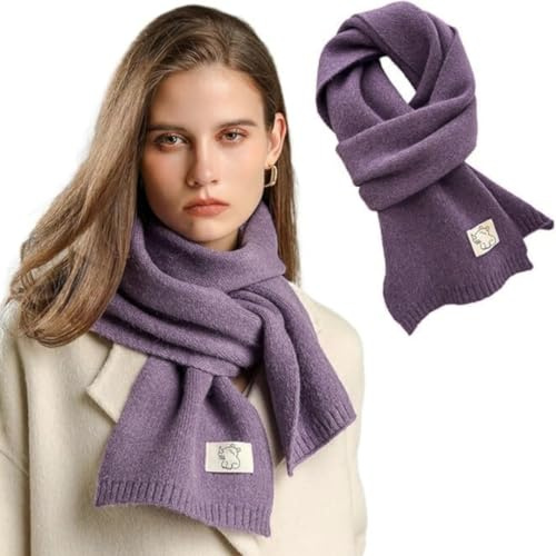 XIFRIKA Bufanda de Mujer de Punto Suave sin Flecos de Color Morado. Pañuelo de Invierno Elegante, Cálido, Sin Picor. Chal Invernal de Tamaño 160x20 cm.