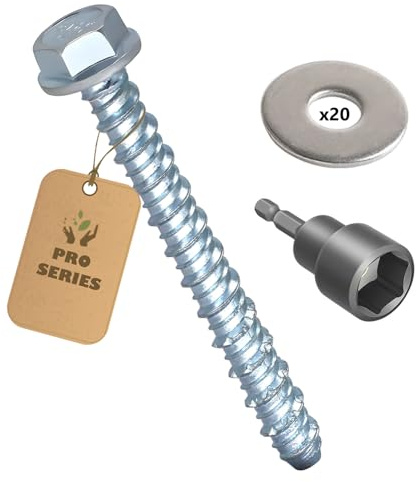 20PCS 1/4(6mm) x 2 Heavy Duty Concrete Screw Bolts Hex Head,Masonry Bolts for anchoring to Brick or Block, Zinc Plated Anchors,Includes Washers & Hex Socket, Strong, Durable, Easy Install