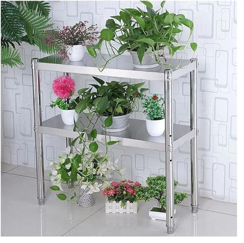 Tavolo da lavoro a 2 ripiani in acciaio inox resistente, altezza regolabile, tavolo per preparazione commerciale e scaffalatura, banco da lavoro rotondo (70 x 30 x 80 cm) per cucina e ristorante