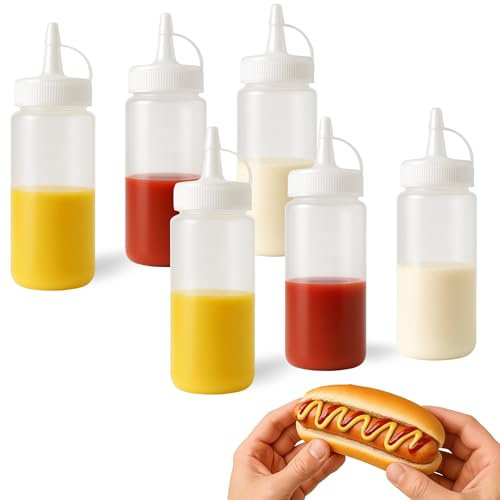CHEFZOCO Salsera de plástico, Bote para salsas, Biberones de Cocina de Plástico, Dispensador de salsas, Apto para lavavajillas, Cumple norma UNE-EN 12875, Libre de BPA, Capacidad 300 ml, 6 unidades