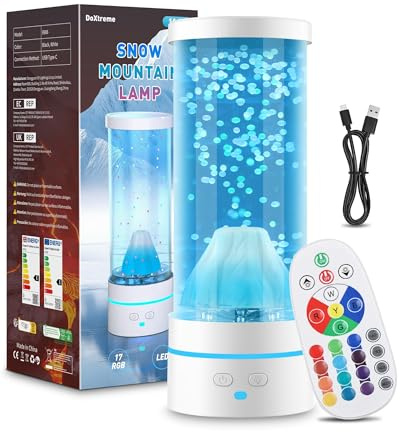DoXtreme Lámpara de Montaña Nevada LED 17 Colores, Lámpara de Estado con Mando con 4 Modos de Luz, Relajación, Luz Nocturna USB para Niños para Dormitorio, Hogar, Oficina, Salón(Blanco)