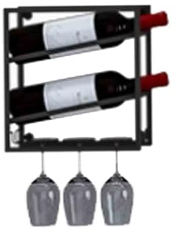 Étagère à vin murale industrielle à 2 niveaux - Étagère noire en fer pour stockage d'alcool - Pour cuisine, bar et cave - Parfait pour les verres à vin et les bouteilles