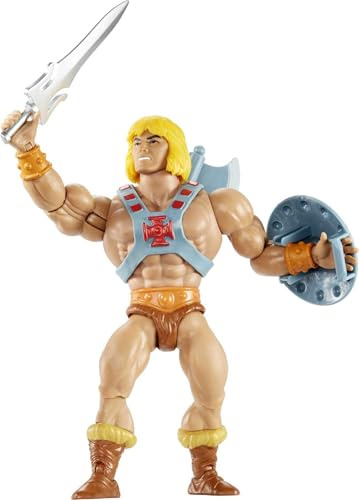 Masters of the Universe Origins Actionfigur He-Man ca. 14 cm groß Motu-TV-Heldenspielzeug der 1980er, detailreiches Design mit Brustgurt, Schwert, Axt und Schild, JNP97