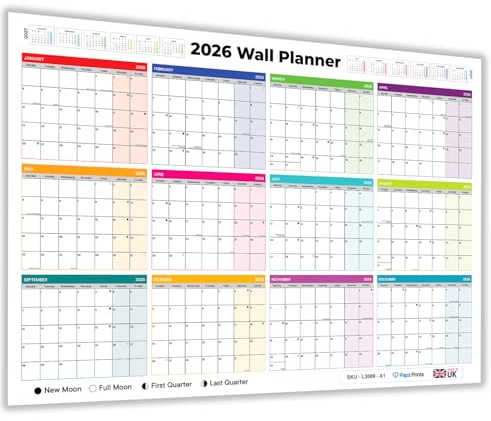 Papa Prints A2 Wall Planner 2026 A2 Size (59cm x 42cm) Wall Calendar 2026 Month to View Calendar From Jan to Dec 2026 With Mini 2027 Calendar