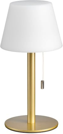 Luxus Europe - Tischlampe Billy Gold - Kabellose LED-Tischlampe für den Innen- & Außenbereich – Zugschalter – USB-C wiederaufladbar – 3 Lichtfarben
