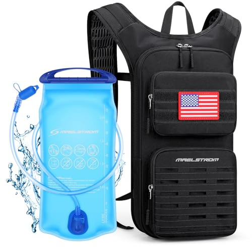 Maelstrom Hydration Backpack with 2L Water Bladder,Tactical Molle Water Backpack for Men Women,Hydration Pack for Hiking,Running,Cycling and Climbing,Black