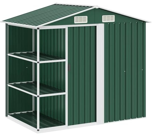 Generico Capanno da Giardino con Scaffali Verde 205x130x183 cm in Ferro,Casa e Giardino,Prato e Giardino,Vita all'aperto,Strutture da Esterno,Casette da Giardino,Verde,40 kg,47104