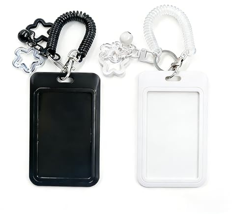 2 Stück Photocard Holder, Kartenhalter mit Ausziehbarem Springseil und Star Ausweishalter Ausweishülle, Kartenhülle mit Band Fotokartenhalter für Ausweis Idol Photo Display Buskarte (Schwarz, Weiß)