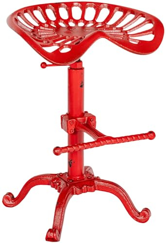 CLP Barhocker Butch mit gusseisernem Sitz & Fußstütze | Thekenhocker mit Metallgestell | Höhenverstellbar & belastbar bis 150 kg | Farbe rot