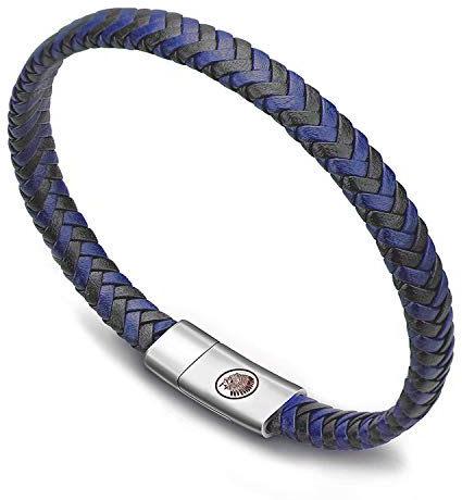 Casisto.J Pulsera Cuero Hombre - Pulsera Trenzada Hecha a Mano clásica en Negro y marrón con Cierre magnético Grabado Joyas Gratis en Caja