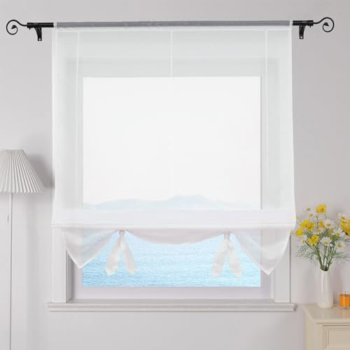 ESLIR Raffrollo Wohnzimmer Raffgardine Tunnelzug Gardinen Küche Transparent Bändchenrollo Vorhänge Modern Voile Weiß BxH 80x155cm 1 Stück