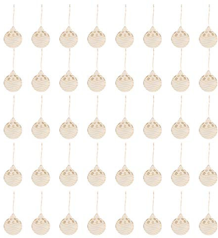 Milisten 40 Stücke Weihnachten Holzanhänger DIY Holzscheiben mit Loch Seil Holz Geschenkanhänger Weihnachtskugeln Form Weihnachtsbaum Deko Anhänger Christbaumanhänger zum Basteln Bemalen