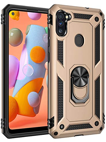 BestST Handyhülle für Samsung Galaxy A11/Galaxy M11 + Displayschutz, Cover für Samsung A11/Galaxy M11 hülle, 360 Grad Drehbar Ringhalter Handytasche Case Handy Hüllen,Gold
