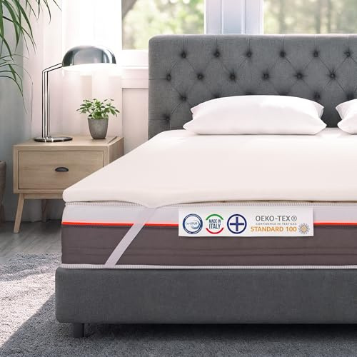 INmaterassi - Topper per Materassi, Correttore in Memory Foam, Coprimaterasso Ortopedico, Antiacaro e Antibatterico, Sfoderabile e con Fasce Angolari, Alto 5 cm, Letto Singolo 80 x 200 cm