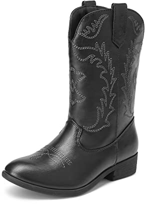 DREAM PAIRS Cowgirl - Stivali da cowboy, stile western, per ragazze, a metà polpaccio, da equitazione, nero, 30 EU