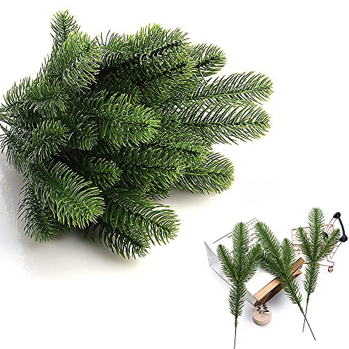 BUENTYA 30 stücke Künstliche Tannenzweige 28cm Gefälschte Tannengrün mit 3 Trieben Kiefernnadel Weihnachtszweige DIY Kiefernzweige Kunsttanne Handwerk Kranz für Girlandenkranz Weihnachtsdeko