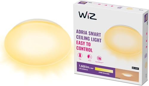 WiZ – Lámpara inteligente Plafón de techo Adria LED 17W, Luz Blanca Cálida Regulable 2700k,Wi-Fi, con tecnología SpaceSense y compatible con Alexa y Google Home, 32cm diámetro