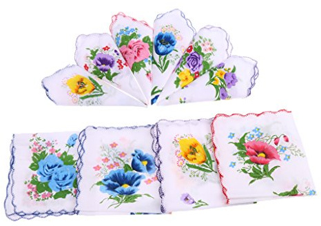 Baoblaze 10 pañuelos con estampado de flores, pañuelos de tela para mujer, tela de algodón, estampado de algodón, vintage, estampado floral, para bolso o fiesta de boda, 10 piezas 28 x 28 cm 01, 28 x