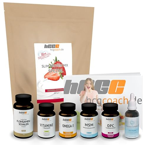 hCGC® StoffwechselBox | Effektive 21 Tage Stoffwechselkur | Whey Protein Pulver Erdbeere | Hormony Complex G B12 Tropfen | Für die hCG Diät
