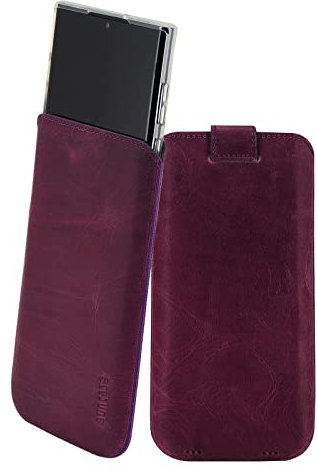 Suncase Etui Tasche kompatibel mit Samsung Galaxy S23 Ultra 5G Hülle mit ZUSÄTZLICHER Case/Schale/Bumper Lasche mit Rückzugfunktion Handytasche Ledertasche Schutzhülle in antik-lila