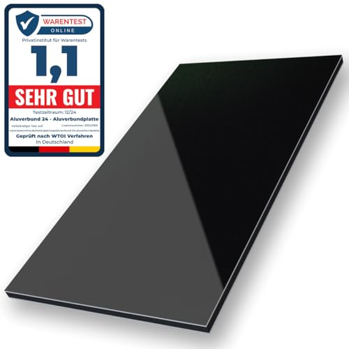 Aluverbund 24 Aluverbundplatte, Aluminium Platte, 3mm dick, Schwarz/RAL9005, 30x30cm