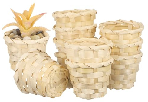 Healeved 10Pcs Handmade Woven Bamboo Storage Basket Mini Woven Basket for Home Decor Fruit Storage Portable Small Wicker for Living Room Bedroom Office