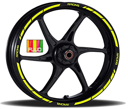 Adesivi Cerchioni Moto Set Completo per 2 Ruote 17 Pollici Strisce Cerchi Custom Vari Colori universale Mod.1 cod.RT001 (029 GIALLO FLUO)
