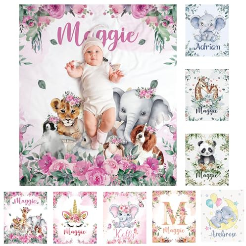 SearchI Personalisierte Babydecke mit Namen 130x150cm,Weich Warme Baby-Überwurfdecke für Junge Mädchen,Kinderdecke Namensdecke Personalisiert Geburtstaggeschenk(Tierfamilie)