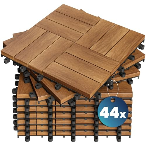 Casaria Piastrelle Legno Acacia 44pz Certificato FSC® Mattonelle 4m² ad Incastro 30x30cm Esterno Mosaico