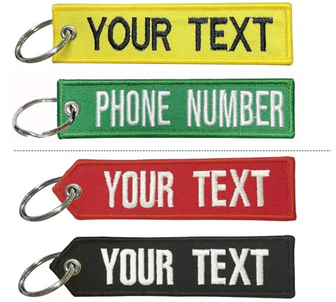 QJS PATCH Personalisierbarer Schlüsselanhänger mit Stickerei - Wählbare Nummer & Name - Für Auto, Motorrad, Roller, Wohnmobil - Individuelles Geschenk