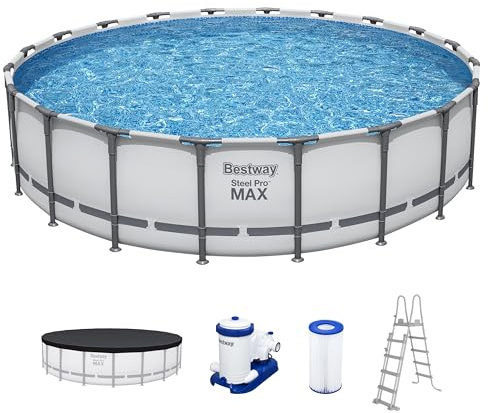 Bestway Steel Pro MAX Frame Pool Komplett-Set mit Filterpumpe Ø 610 x 132 cm, lichtgrau, rund