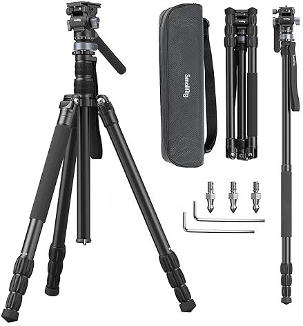 SMALLRIG 72 Zoll Videostativ, Fluidkopf mit Nivellierbasis, Einbeinstativ professionelles Videostativ für Video Vlogging Reise, mit Tragetasche, Belastung 8,8 lbs / 4 kg FreeBlazer CT190 – 4319