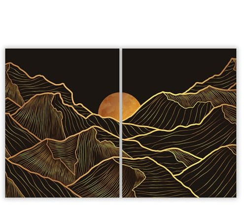 SMTDeco Herdabdeckplatte 2×40×52 cm – ESG gehärtetes Glas, kratzfest & rutschfest – Spritzschutz & Schneidebrett – für Induktion/Ceranfeld – 2-teilig, Motiv Sonne Berge Schwarz