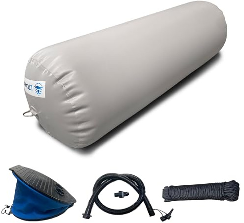 LTCANOPY Heavy Duty Inflatable Boat Fender, 12x30 Boat Bumper for Docking, Yachts, Sailing Docks, PVC Gray Fender for Boat Comes with Double Braided Nylon Dock Line, Foot Pump