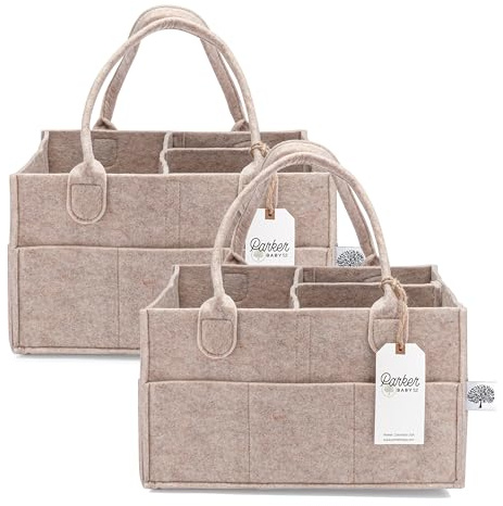 Parker Baby Diaper Caddy Multipack - Set of 2 Nursery Storage Bins and Car Organizers for Diapers, Wipes, and Baby Essentials - Portable and Stylish Diaper Totes - Oatmeal
