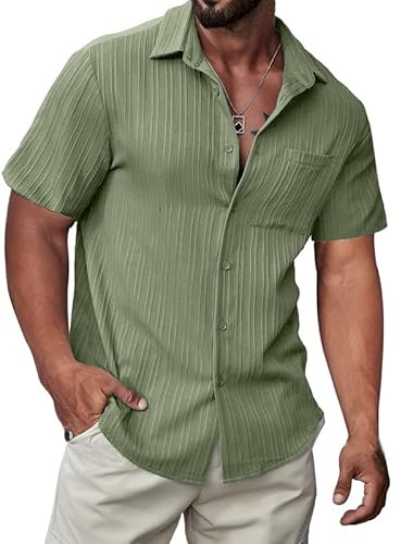 Meilicloth Mens Shirts Short Sleeve Casual Beach Hawaiian Shirt Button Down Shirts for Men Adult with Front Pockets Green Large(42R)