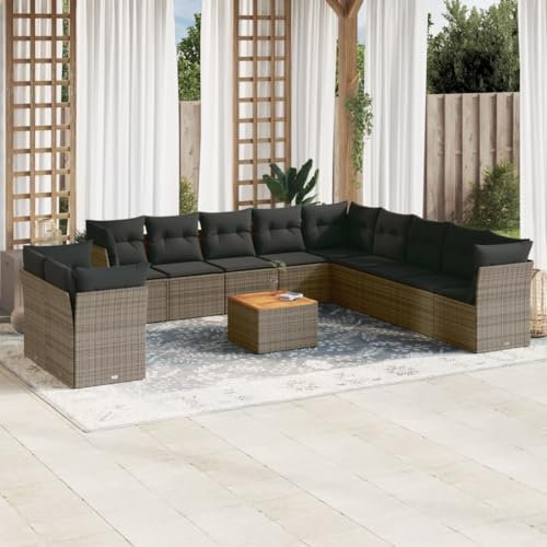 ULUYYUC 12-TLG. Garten-Sofagarnitur, Gartenmöbel Set Eckbank Gartenstühle Eckbank Küche Geeignet für Balkon Hinterhof Außenbereich Garten mit Kissen Grau Poly Rattan