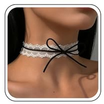 Inateannal Weiße Spitze-Halskette schwarze Schleife Kragen Halskette schwarze hohle Spitzen Halskettes sexy Schleife Kragen Halskettes Spitzen Tattoo Modeschmuck Accessoires für Frauen
