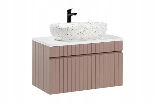 Muebles Slavic Hängeschrank Badschrank mit Aufsatzwaschtisch Schublade Rosa 80 cm Modern Badmöbel