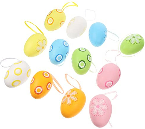 ORFOFE 12stücke Bunte Hängende Ostereier Deko Farbige Eier Pendants Für Ostern Festlichkeiten Baum Und Raumdekoration Leicht Und Tragbar