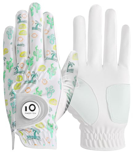 FINGER TEN Golfhandschuhe Herren Links Rechts Hand Leder mit Ballmarker Sommer, Golf Handschuhe Männer Weathersof Premium Qualität Weicher Komfort