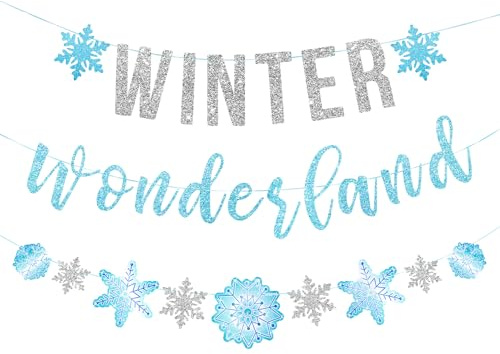 EASY JOY 3pcs Winter Wonderland Banners Blue Snowflake Banners Christmas Party Decorations Wall Hanging Photo Backgroundfor Christmas Winter Birthday Baby Shower Decorations